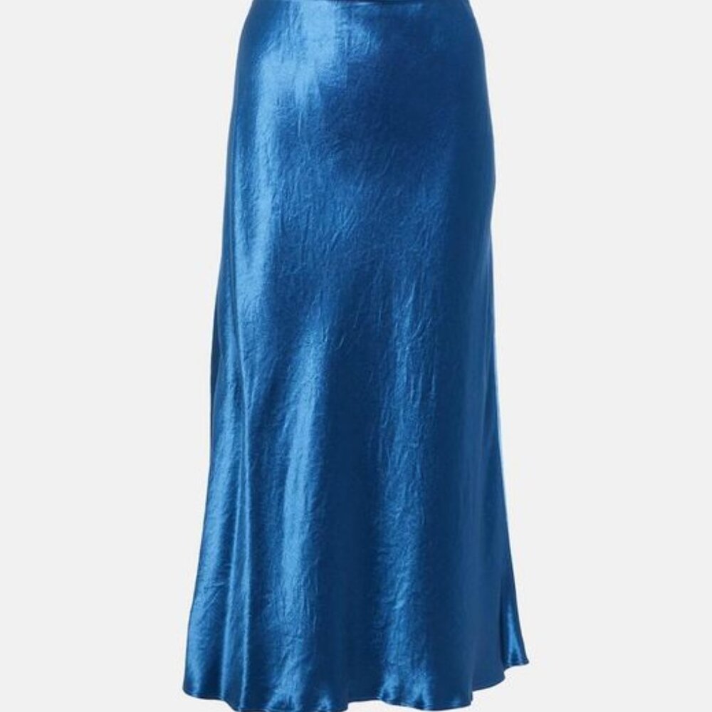 Kikisix Midi Satin Skirt (Blue)